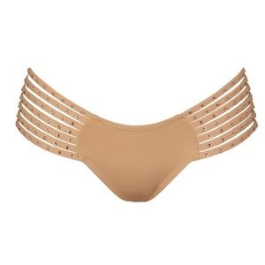 SKIMS Rhinestone Swim Strappy Bikini Bottom in Ochre